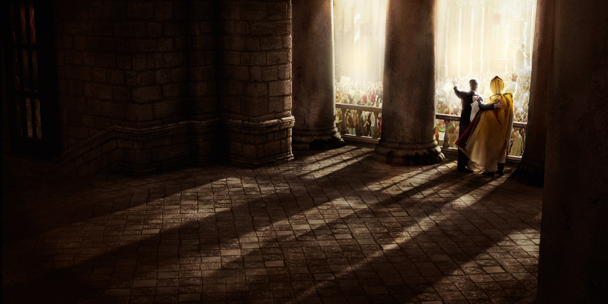 Religious leader facing the crowd